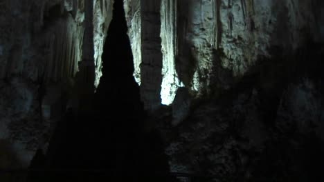 pan up shot of the inside of a cave at carlsbad caverns national park in new mexico