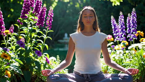 woman meditating in a garden