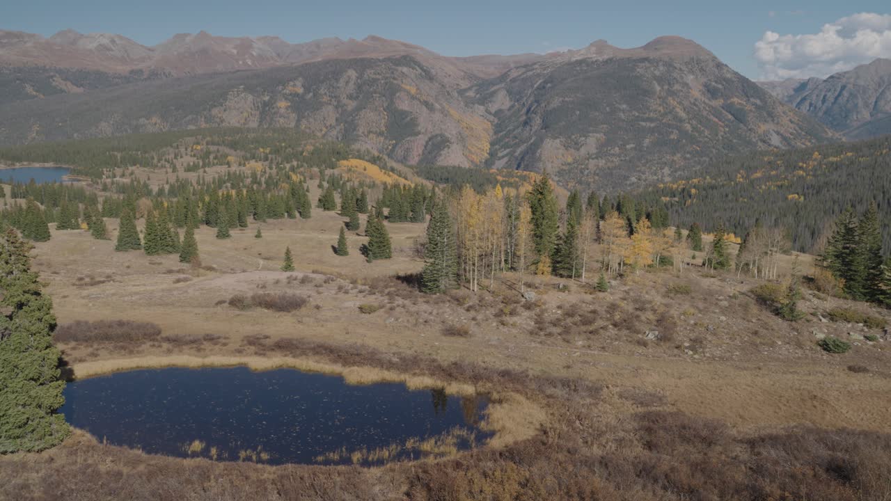 Mountain landscape with lake and autumn foliage