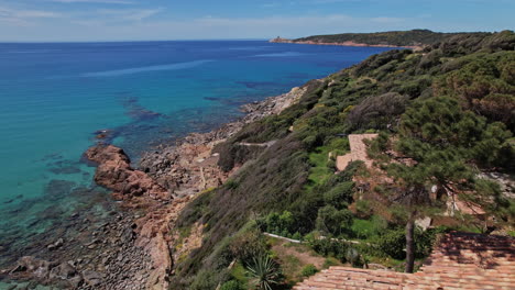 aerial view of rocky corsican coastline and clear blue waters