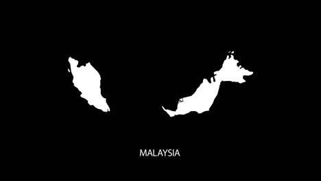 digital revealing and zooming in on malaysia country map alpha video with country name revealing background | malaysia country map and title revealing alpha video for editing template conceptual