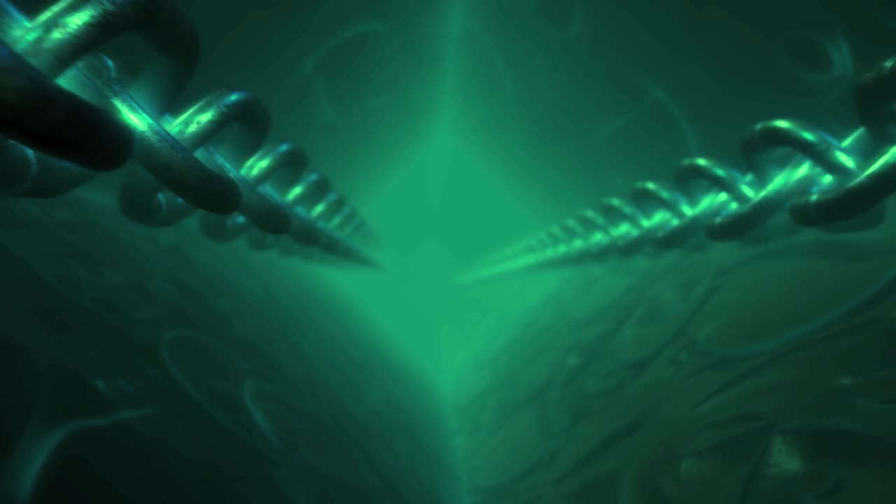 túnel verde oscuro con cadenas