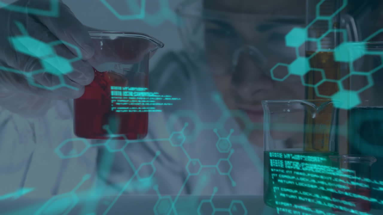 Animation of data processing over diverse scientists in laboratory
