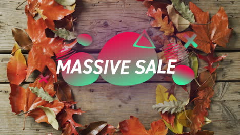 animation of massive sale text over fall leaves