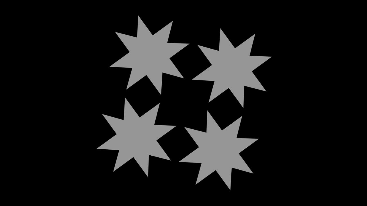 16:9 영상 형식으로 풀 스크린에서 중앙으로 사라지는 크기를 줄여 시계 방향으로 회전하는 스트로보스코픽 및 최면 효과를 가진 흑백 그래픽 객체