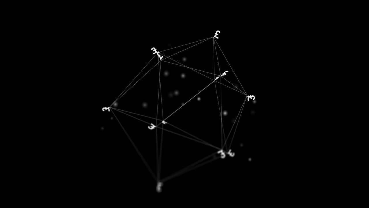 Animation of network with data processing and pound signs over black background