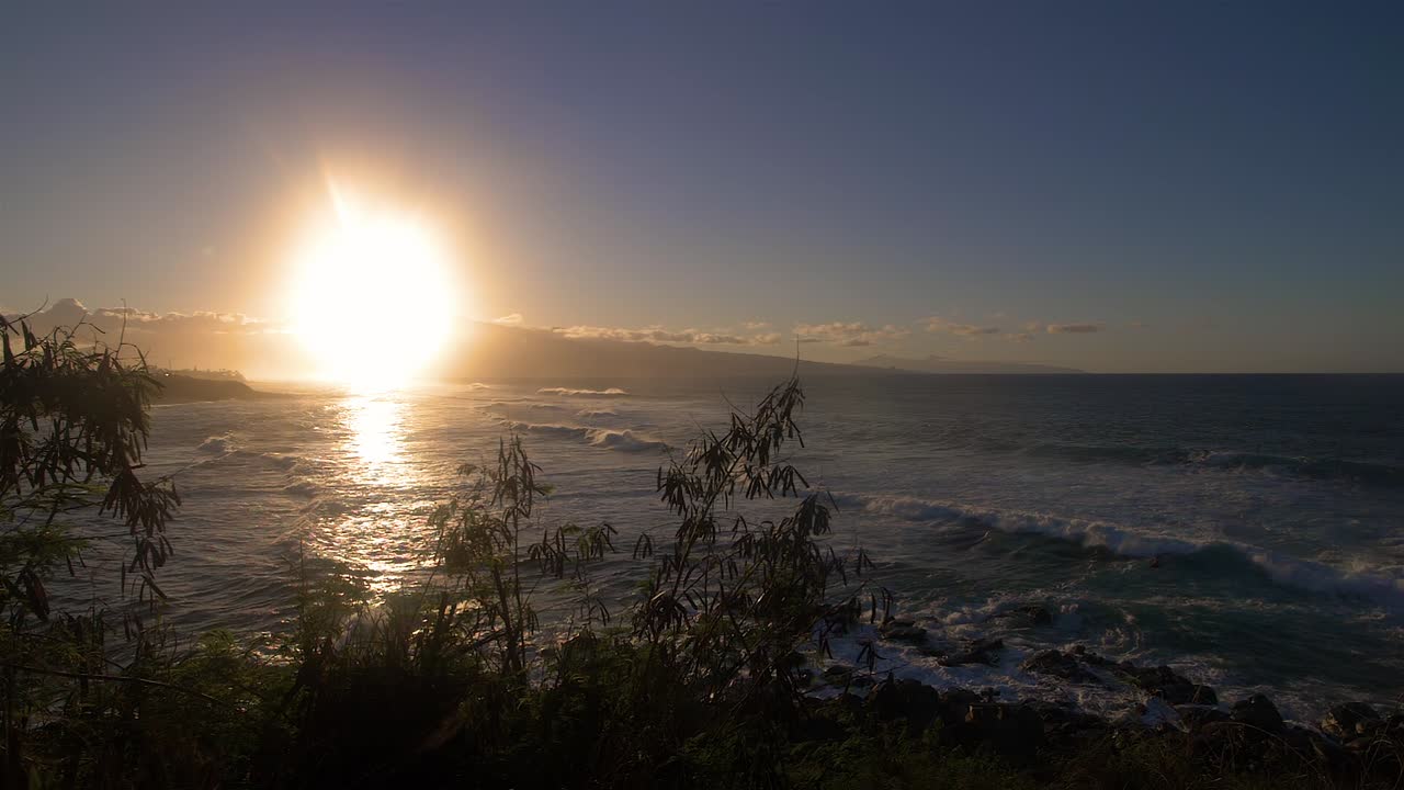 하와이 느린 바다 절벽 일몰 서퍼 슬로우 모션