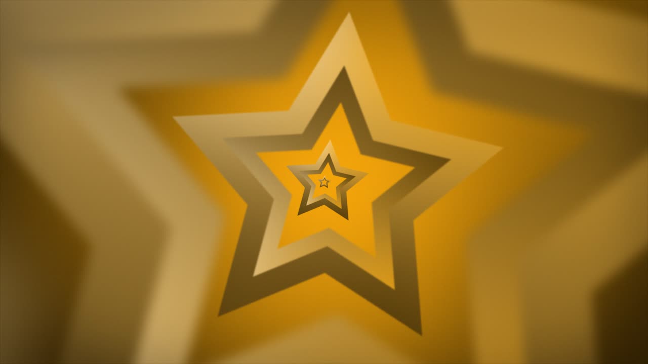 Rotating spinning 3D star abstract shape generates neon tunnel illusion on a light gradient background motion graphics twirling vivid visual effects and a dynamic pattern backdrop colours orange brown