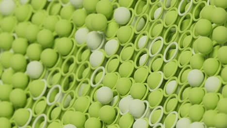 abstract bright green 3d looping animation with moving balls through the mesh. contemporary trendy geometric futuristic neon background for relaxation and meditation.