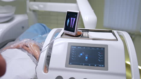 sensor of equipment working in the dentist's cabinet. technology device and machine in modern dental clinics.