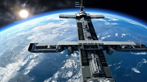 una estación espacial futurista en órbita alrededor de la tierra