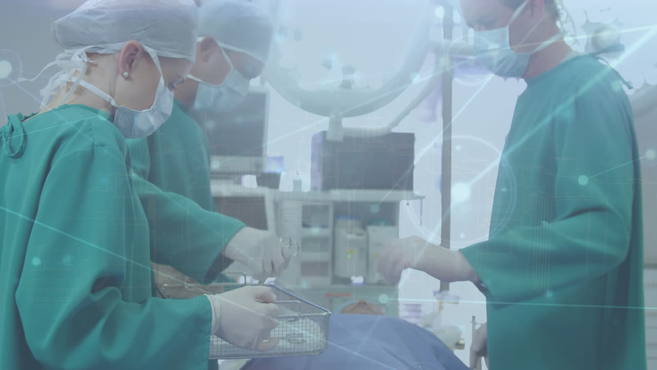 el video digital muestra las conexiones de la red médica global en la cirugía durante covid.