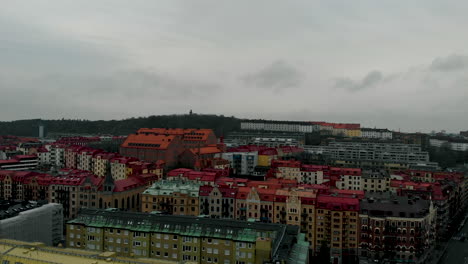 Flying-over-apartment-buildings-in-Gothenburg,-Sweden