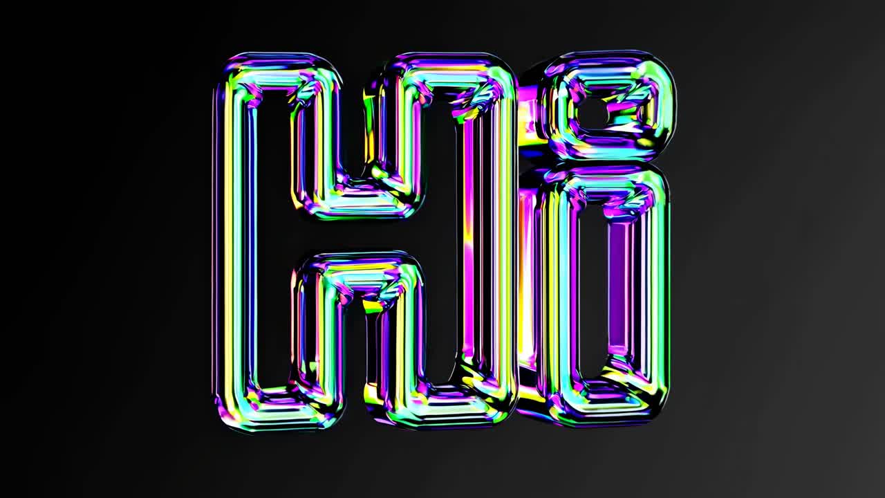 Colorful 3D text 'Hi' with a glossy, reflective surface on a dark background