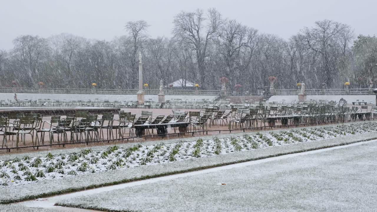 View of the Jardin du Luxembourg under the snow