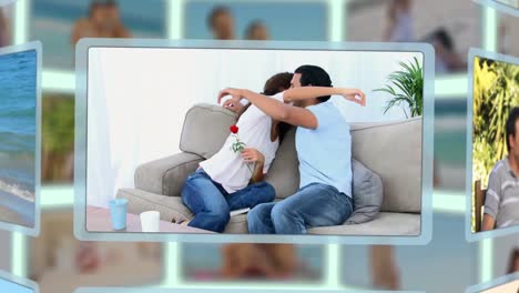 montaje de hombres ofreciendo una rosa a sus novias