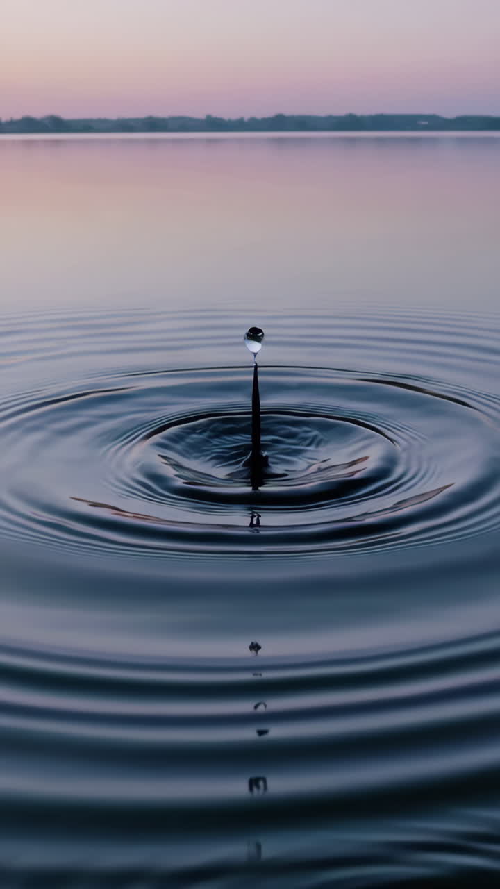 Water Drop Ripple on a Calm Lake at Sunrise/Sunset