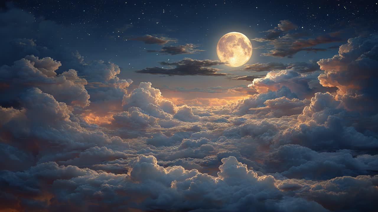 A Spectacular Night Sky with Illuminated Moon and Ethereal Clouds, Capturing the Tranquility and Beauty of Nature Under a Starlit Atmosphere