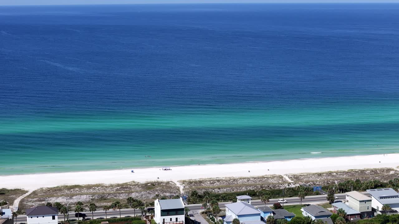 Beautiful pristine tropical beach with turquoise ocean bay from above, Panama City Beach, Florida, USA
