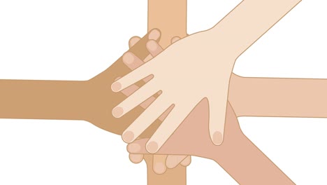 palm of the hand on the palm, the unity of different nationalities. isolated animation.