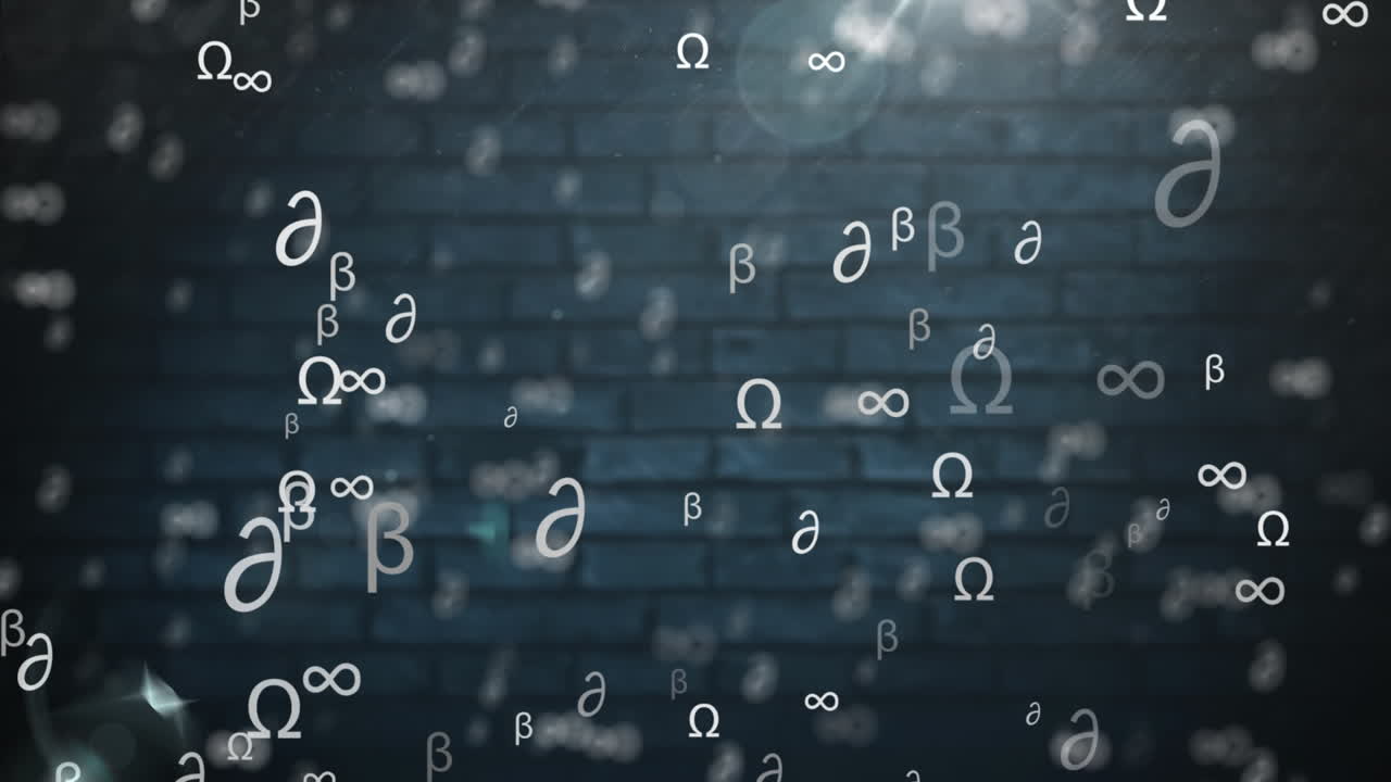 animación de símbolos matemáticos flotando sobre una pared de ladrillo