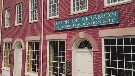 tilt down shot of the grandin printing shop downtown palmyra new york