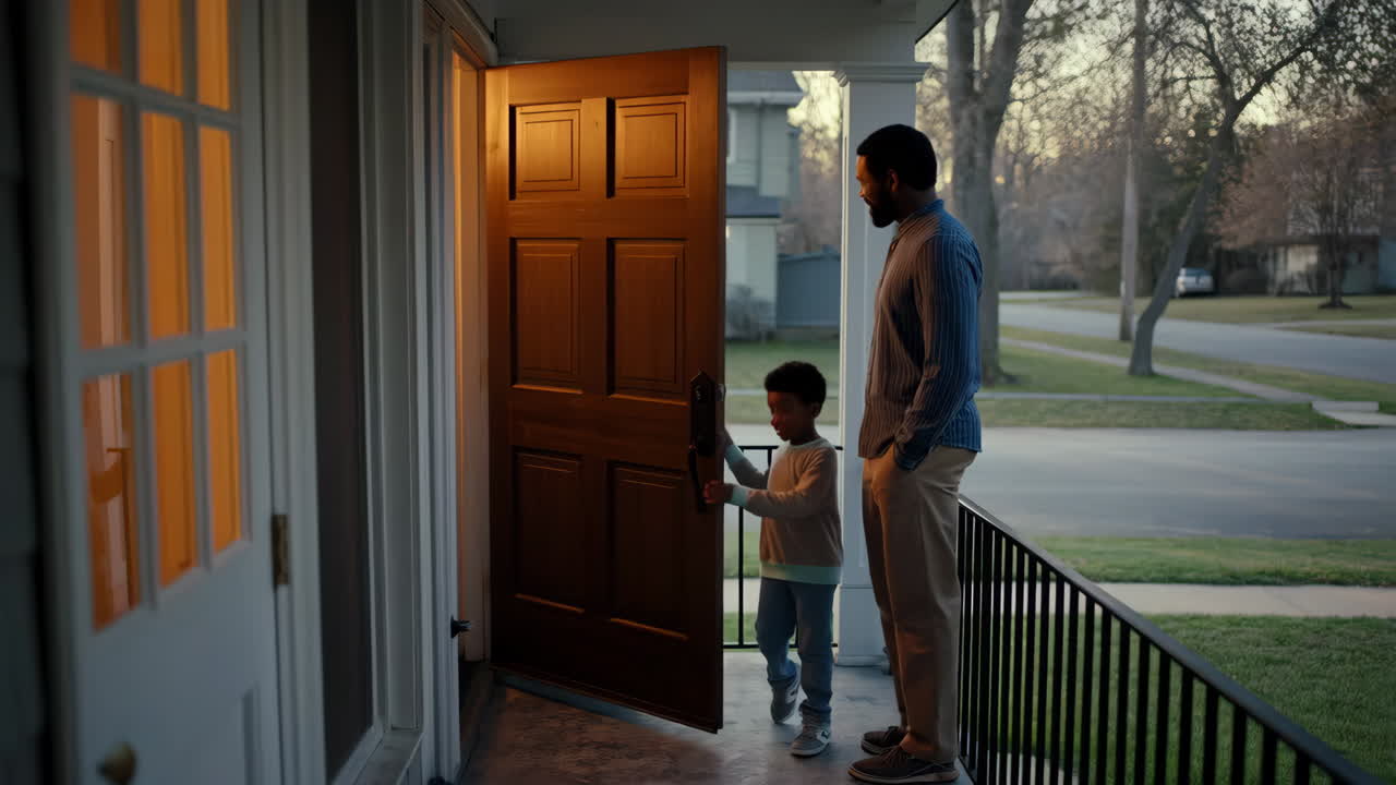 Father and son arriving home