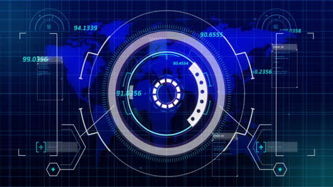 animation of data processing and scope scanning over world map