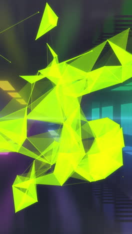 animación de formas verdes sobre fondo negro con luces de colores