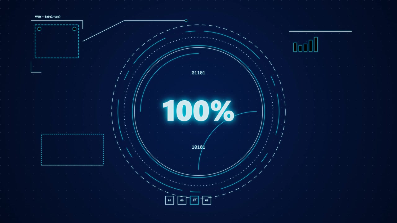 Digital Loading Progress Bar with Percentage Counter on Dark Background