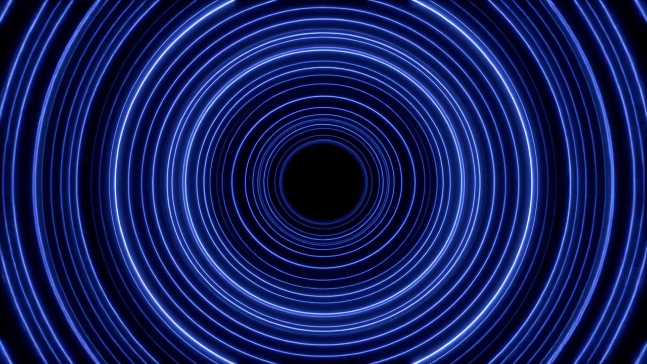 Abstract Blue Neon Circles Expanding in Dark Tunnel