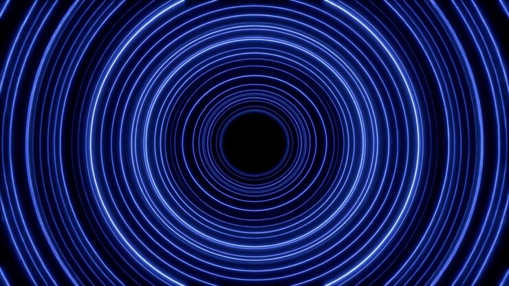 Abstract Blue Neon Circles Expanding in Dark Tunnel