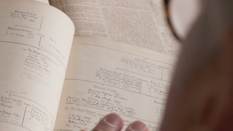 a man looks over some old historical books in a library in belfast