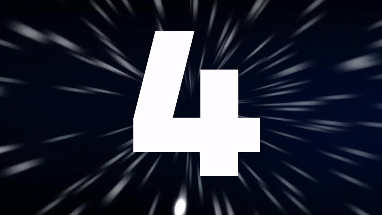Countdown number five animation over dynamic light streaks background