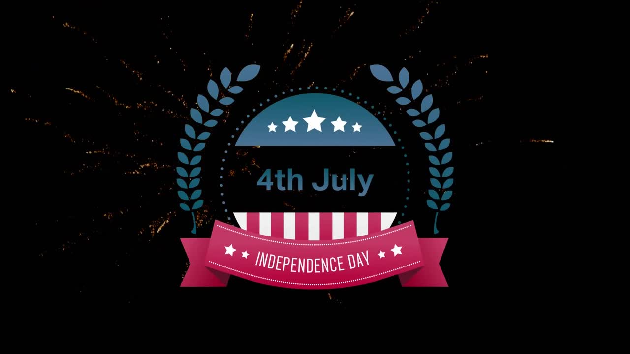 4th of July, Independence day text in banner and fireworks