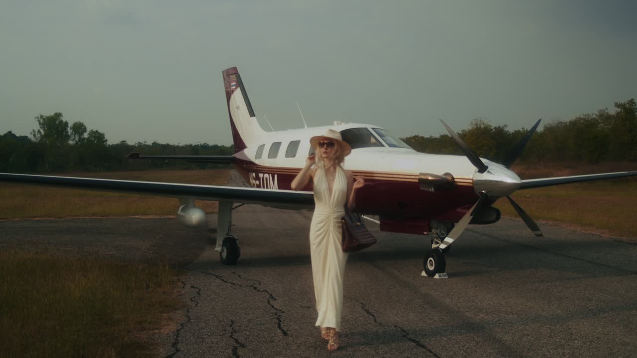 Woman Walking Towards a Private Jet