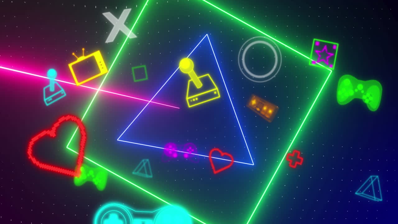 animación de la interfaz digital de videojuegos de neón parpadeando sobre formas de neón