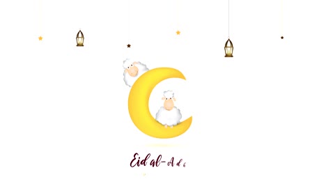 eid al adha mubarak with two sheep and moon. 4k animation