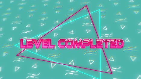 Animation-of-level-completed-and-triangles-over-green-background-with-triangles
