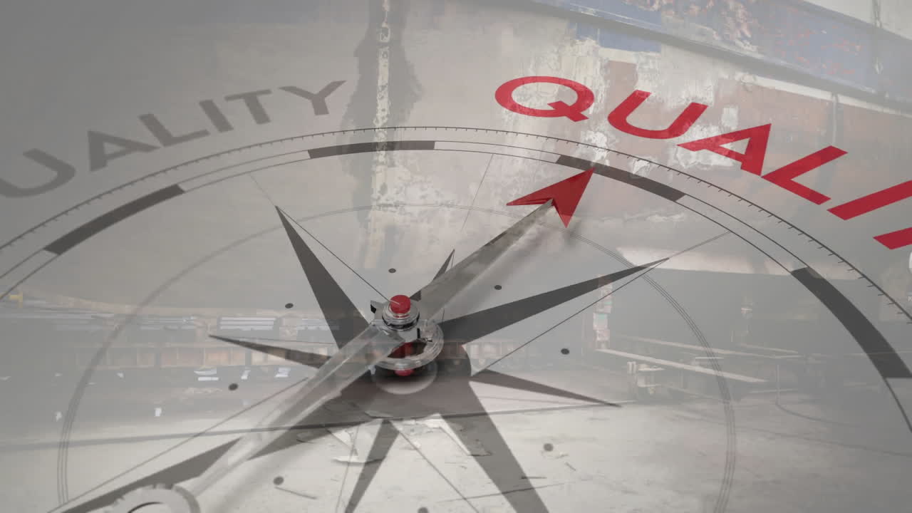 animación de la brújula con texto de calidad sobre el astillero