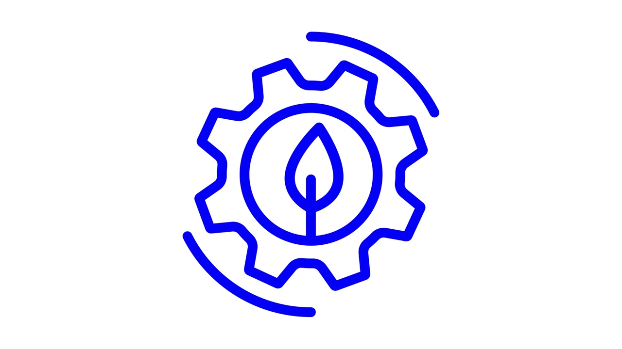 Animated Blue Gear and Leaf Icon for Sustainable Technology