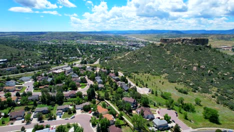 aerial drone flyover of houses and real estate in castle rock colorado, outside of denver and colorado springs