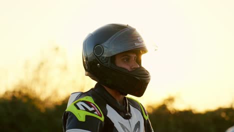motorcycle racer at sunset