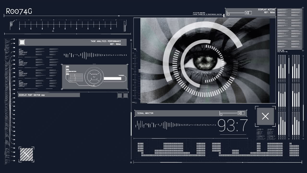 animación del escaneo del alcance y el procesamiento de datos sobre fondo negro