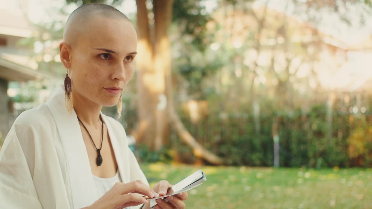 Woman Reading Tarot Cards Outdoors