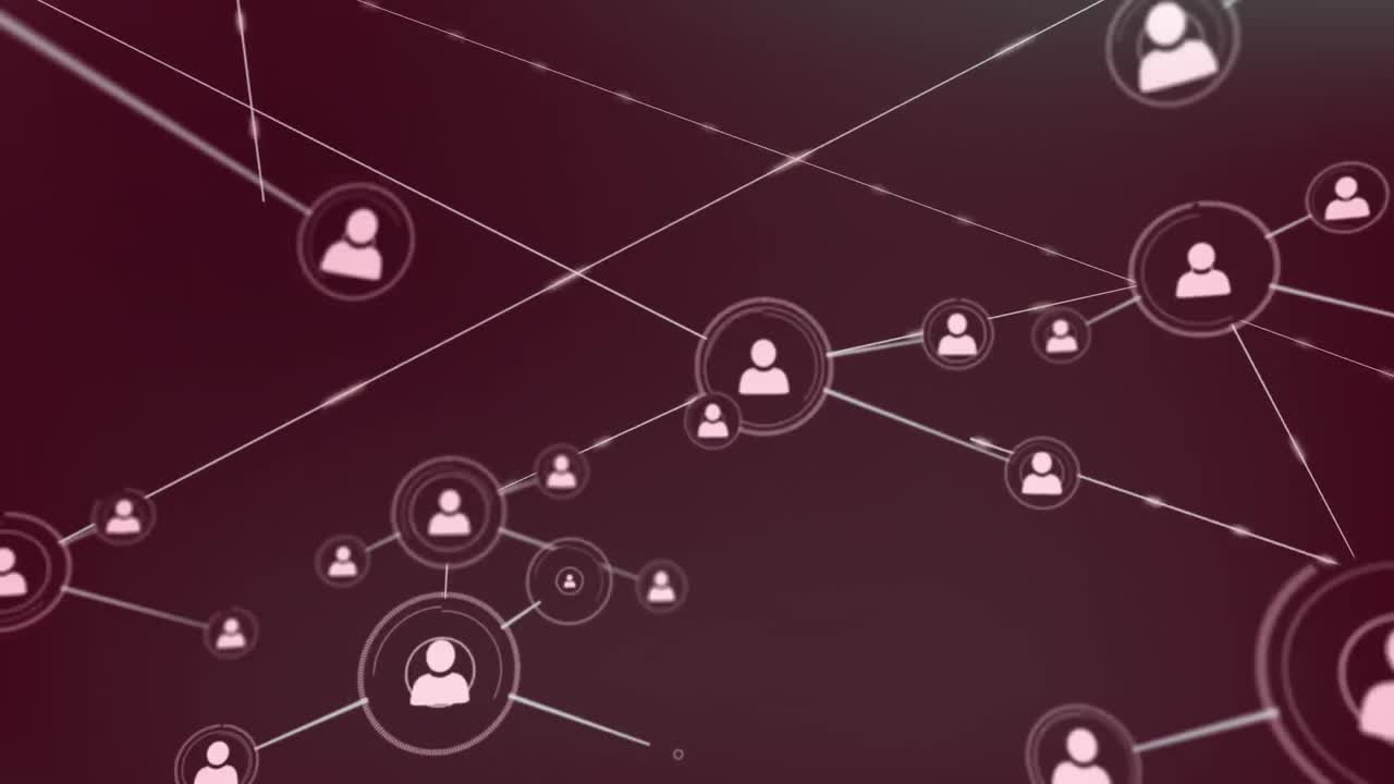 animación de iconos de perfil conectados con líneas contra un fondo negro.