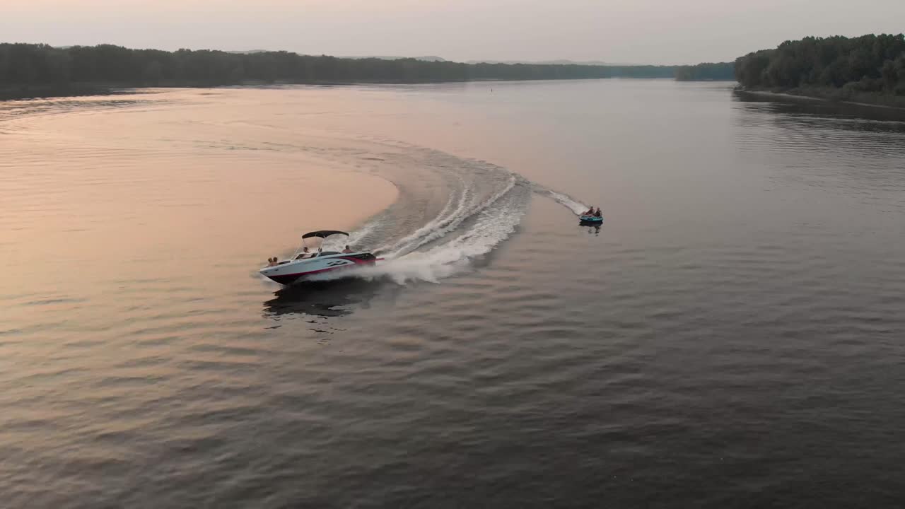 Tubing at sunset on the Mississippi River