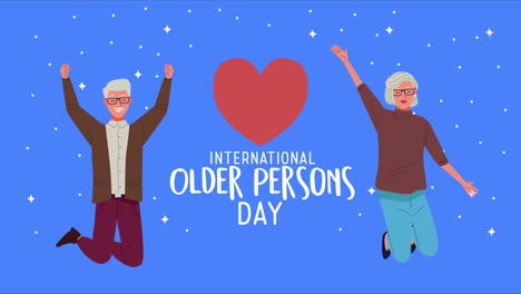 celebración del día internacional de las personas mayores con los abuelos pareja celebrando