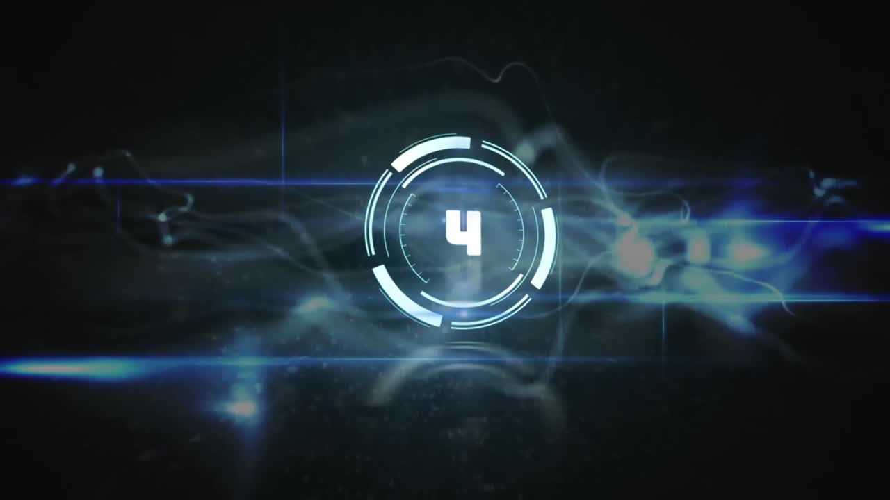 Animation of clock over blue waves on dark background