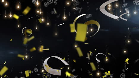 Animation-of-party-streamers-and-confetti-on-black-background